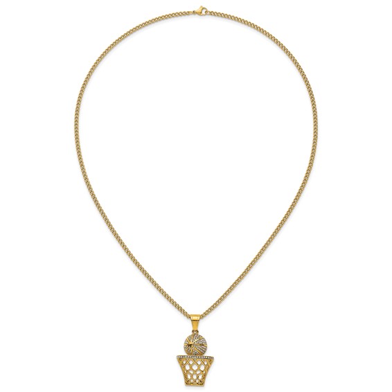 Stainless Steel Polished Yellow IP Crystal B-ball Hoop 24in Necklace