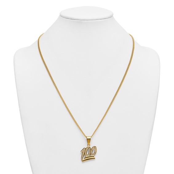 Stainless Steel Polished Yellow IP-plated Crystal 100% 24in Necklace