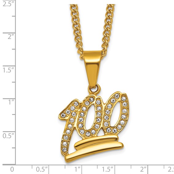 Stainless Steel Polished Yellow IP-plated Crystal 100% 24in Necklace