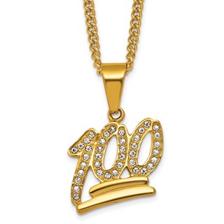 Stainless Steel Polished Yellow IP-plated Crystal 100% 24in Necklace