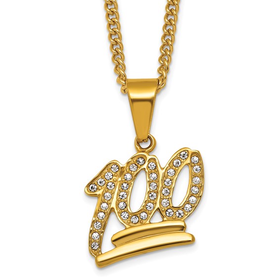 Stainless Steel Polished Yellow IP-plated Crystal 100% 24in Necklace