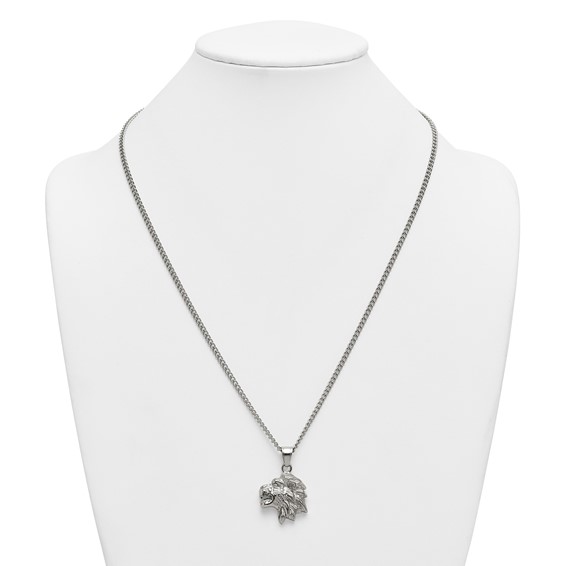 Stainless Steel Polished Lion Head 24in Necklace