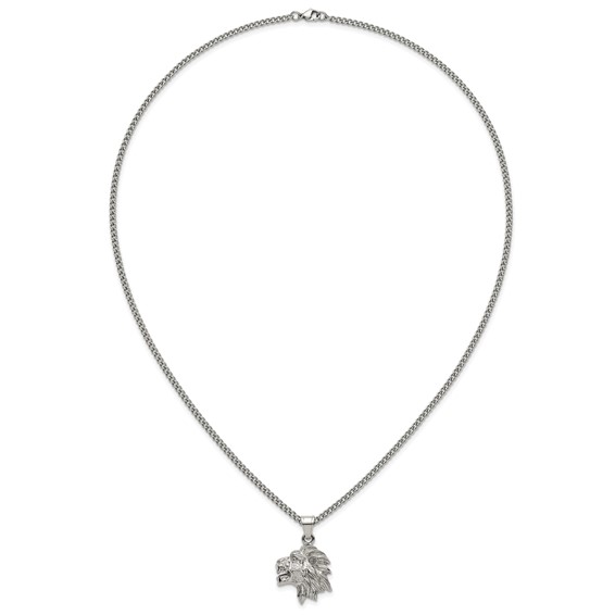 Stainless Steel Polished Lion Head 24in Necklace