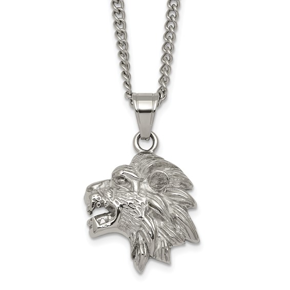 Stainless Steel Polished Lion Head 24in Necklace