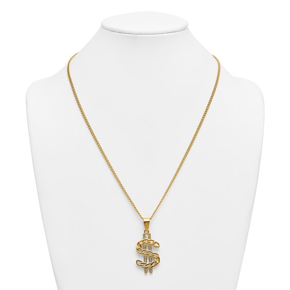 Stainless Steel Polished Yellow IP Crystal Dollar Sign 24in Necklace
