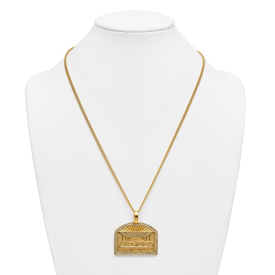 Stainless Steel Polished Yellow IP Crystal Last Supper 24in Necklace