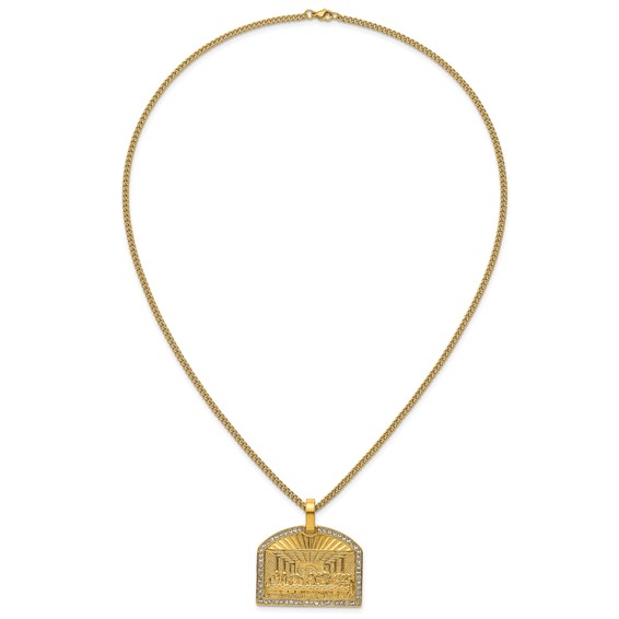Stainless Steel Polished Yellow IP Crystal Last Supper 24in Necklace