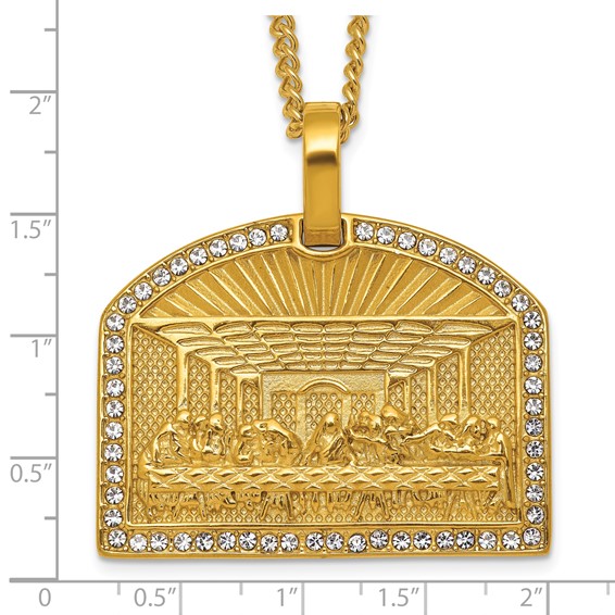 Stainless Steel Polished Yellow IP Crystal Last Supper 24in Necklace