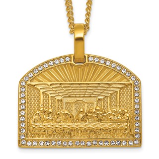 Stainless Steel Polished Yellow IP Crystal Last Supper 24in Necklace