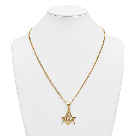 Stainless Steel Polished Yellow IP Masonic Symbol 24in Necklace