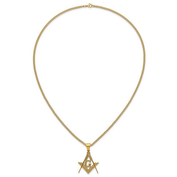 Stainless Steel Polished Yellow IP Masonic Symbol 24in Necklace