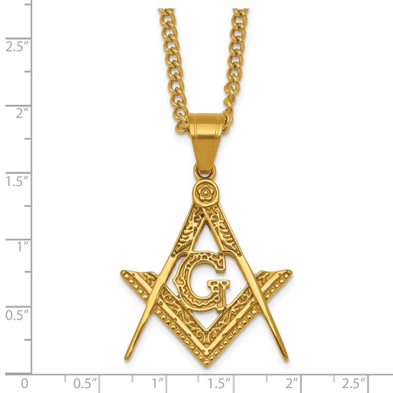Stainless Steel Polished Yellow IP Masonic Symbol 24in Necklace