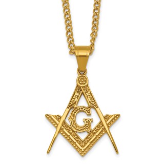Stainless Steel Polished Yellow IP Masonic Symbol 24in Necklace