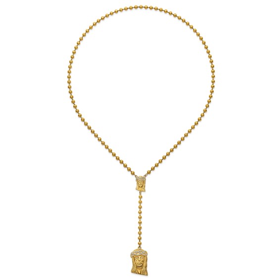 Stainless Steel Polished Yellow IP-plated Crystal Jesus Rosary Necklace