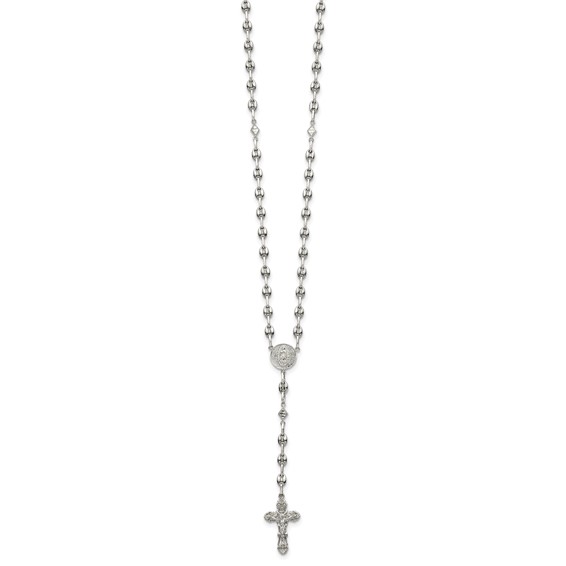 Stainless Steel with 925 Polished 21in Rosary Necklace