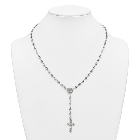 Stainless Steel with 925 Polished 21in Rosary Necklace