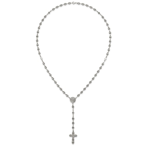 Stainless Steel with 925 Polished 21in Rosary Necklace