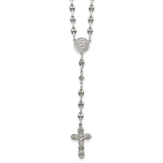Stainless Steel with 925 Polished 21in Rosary Necklace