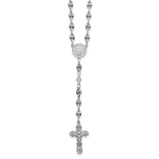 Stainless Steel with 925 Polished Light Blue CZ 21in Rosary Necklace