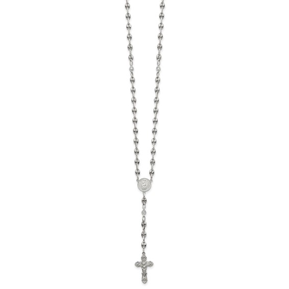 Stainless Steel with 925 Polished CZ 21in Rosary Necklace