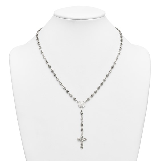 Stainless Steel with 925 Polished CZ 21in Rosary Necklace