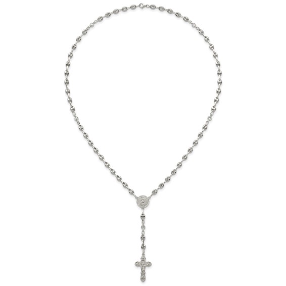 Stainless Steel with 925 Polished CZ 21in Rosary Necklace