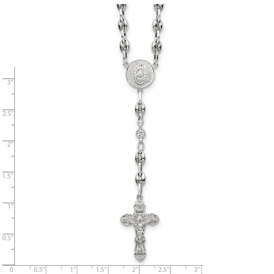Stainless Steel with 925 Polished CZ 21in Rosary Necklace