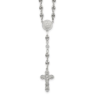 Stainless Steel with 925 Polished CZ 21in Rosary Necklace