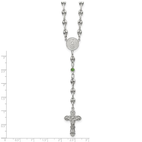Stainless Steel with 925 Polished Green CZ 21in Rosary Necklace