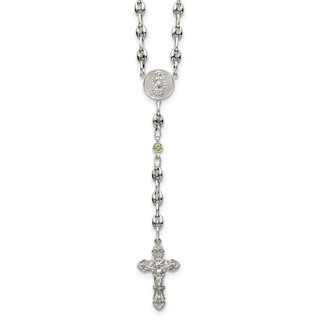 Stainless Steel with 925 Polished Light Green CZ 21in Rosary Necklace