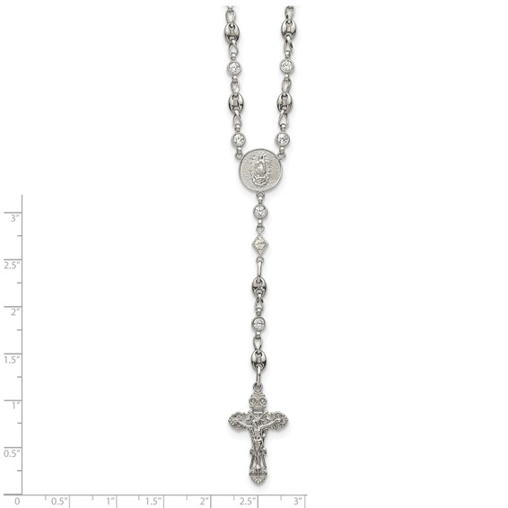 Stainless Steel with 925 Polished CZ 22in Rosary Necklace