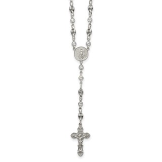 Stainless Steel with 925 Polished CZ 22in Rosary Necklace