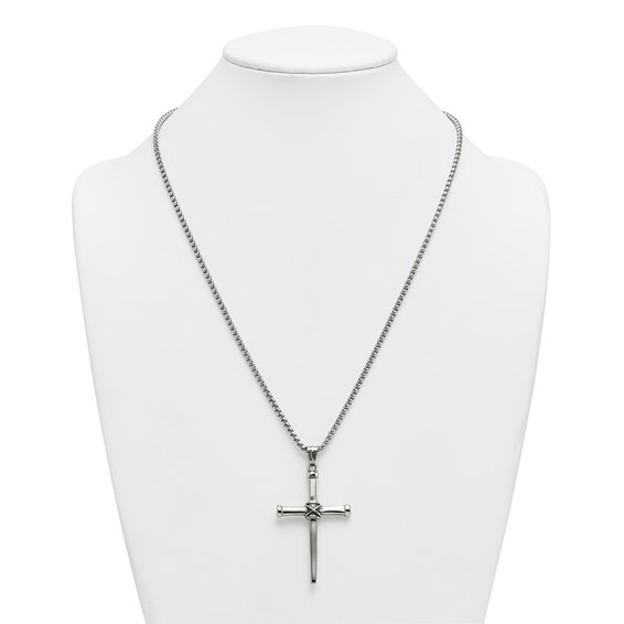 Stainless Steel Antiqued and Polished 24in Cross Necklace