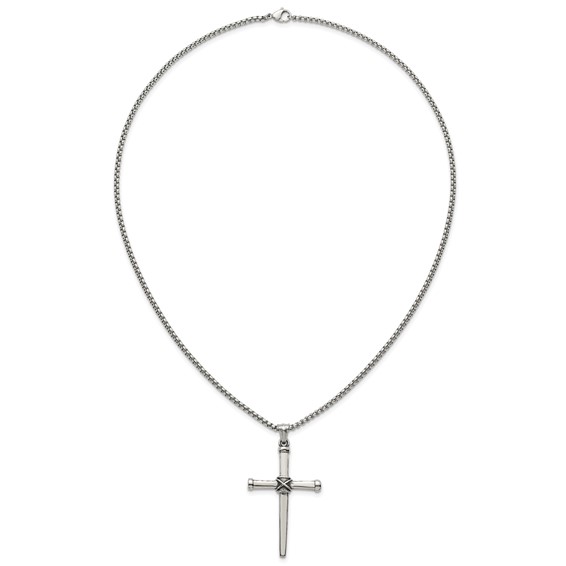 Stainless Steel Antiqued and Polished 24in Cross Necklace