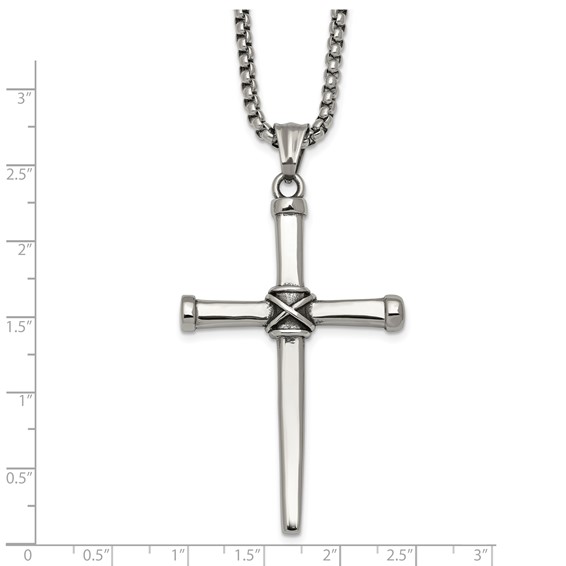 Stainless Steel Antiqued and Polished 24in Cross Necklace