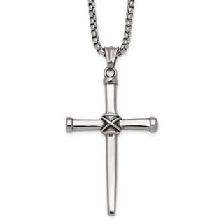 Stainless Steel Antiqued and Polished 24in Cross Necklace