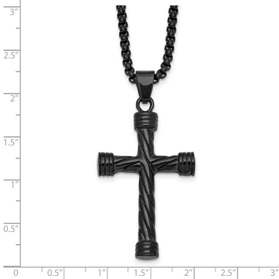Stainless Steel Polished Black IP Twisted Cross 24in Necklace