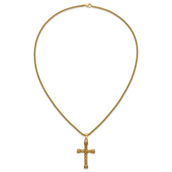 Stainless Steel Polished Yellow IP Twisted Cross 24in Necklace