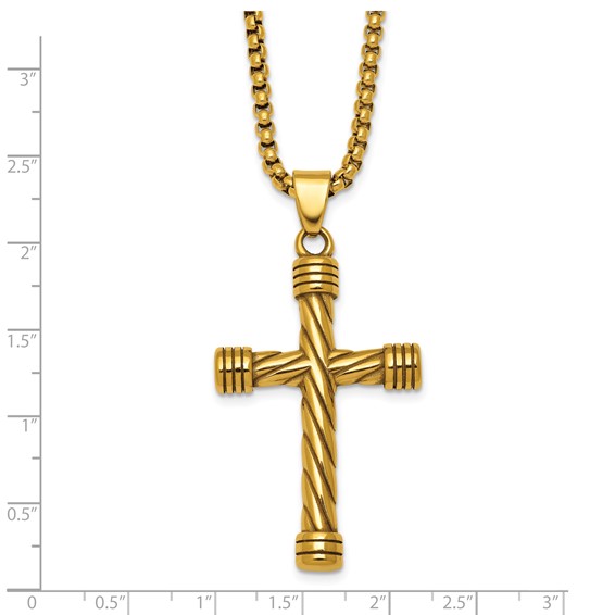 Stainless Steel Polished Yellow IP Twisted Cross 24in Necklace