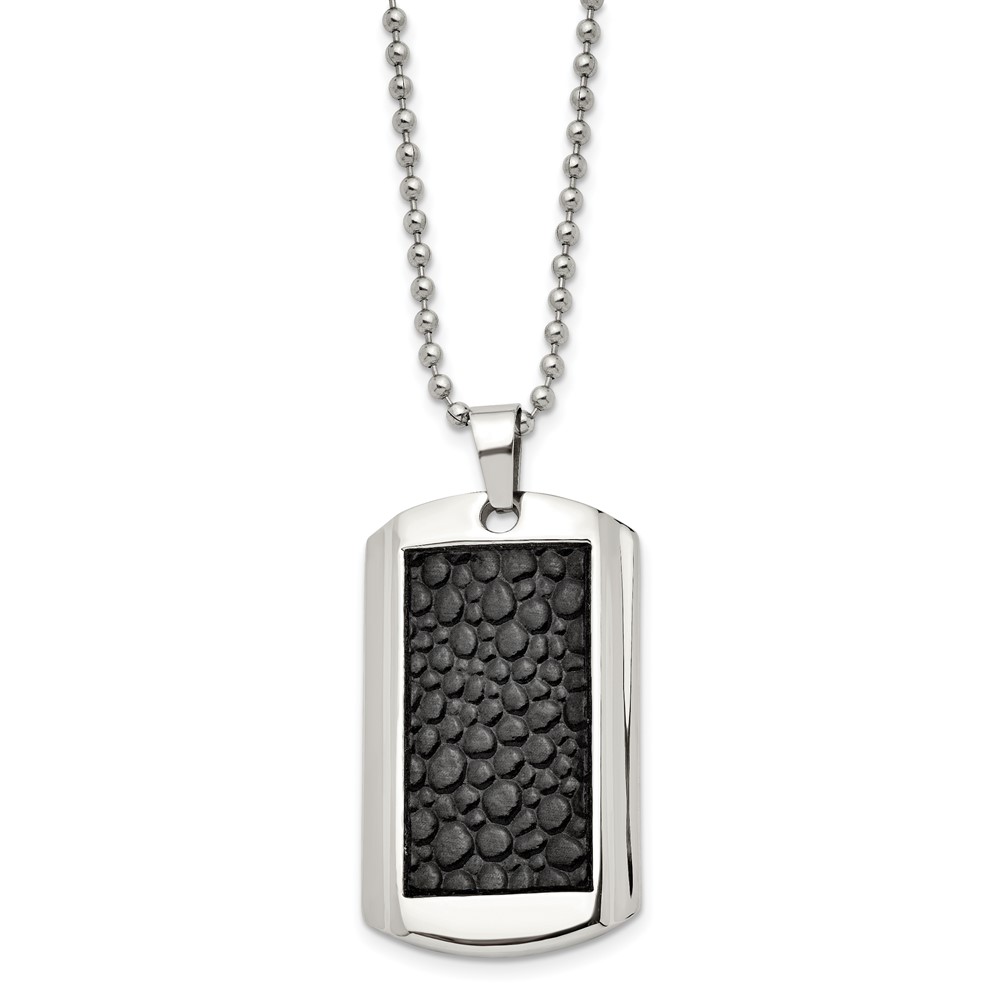 Stainless Steel Polished Stingray Imitation Leather Dog Tag 24in Necklace