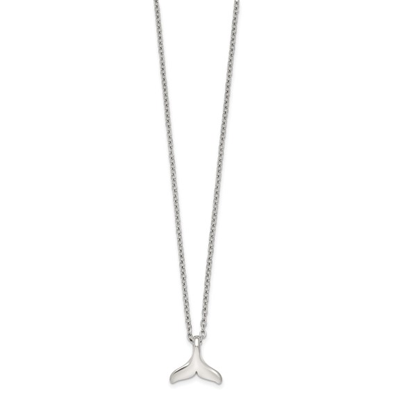 Stainless Steel Polished Whale Tail 20in with 2in ext. Necklace