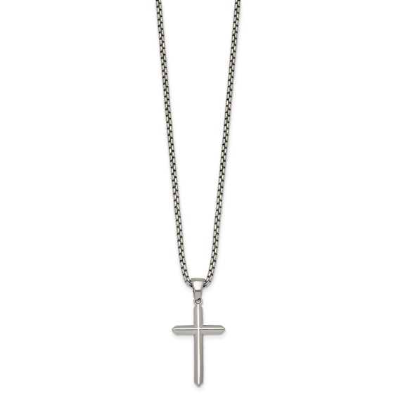 Stainless Steel Polished 24 in Cross Necklace