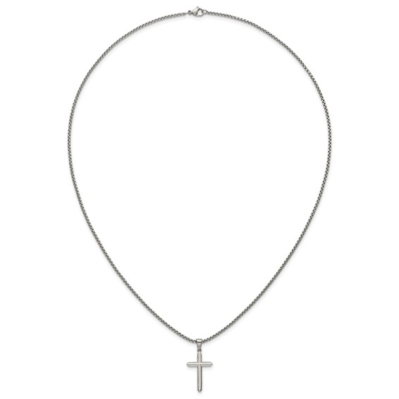 Stainless Steel Polished 24 in Cross Necklace