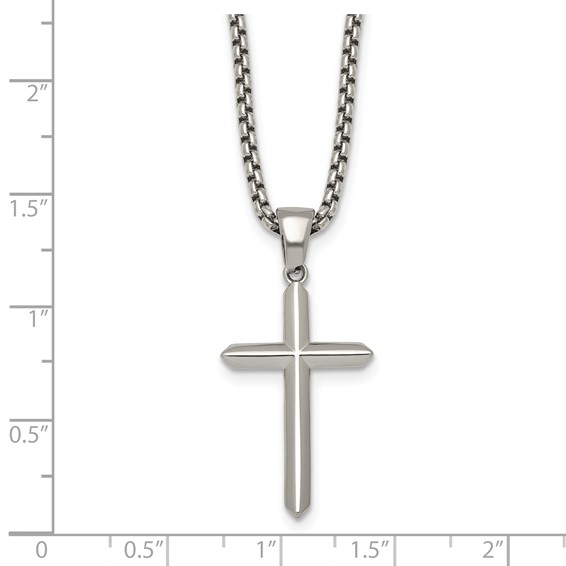 Stainless Steel Polished 24 in Cross Necklace