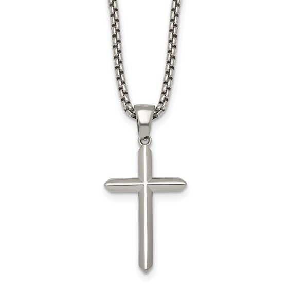 Stainless Steel Polished 24 in Cross Necklace