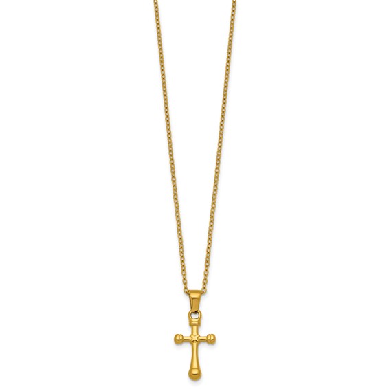 Stainless Steel Polished Yellow IP-plated 20 in w/2 in ext. Cross Necklace