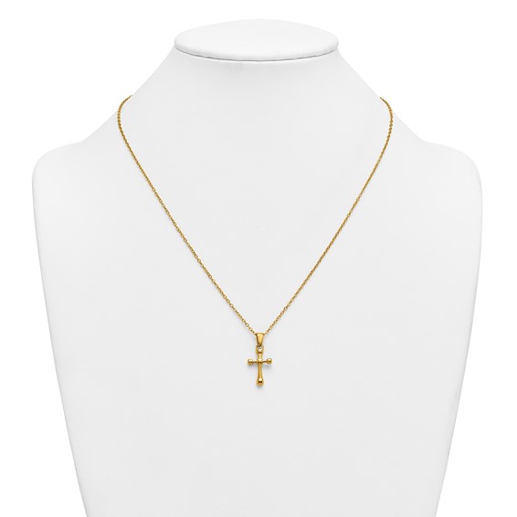 Stainless Steel Polished Yellow IP-plated 20 in w/2 in ext. Cross Necklace