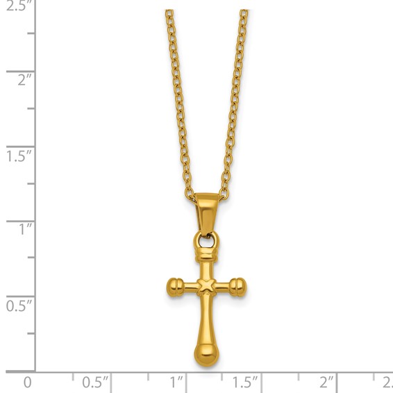 Stainless Steel Polished Yellow IP-plated 20 in w/2 in ext. Cross Necklace