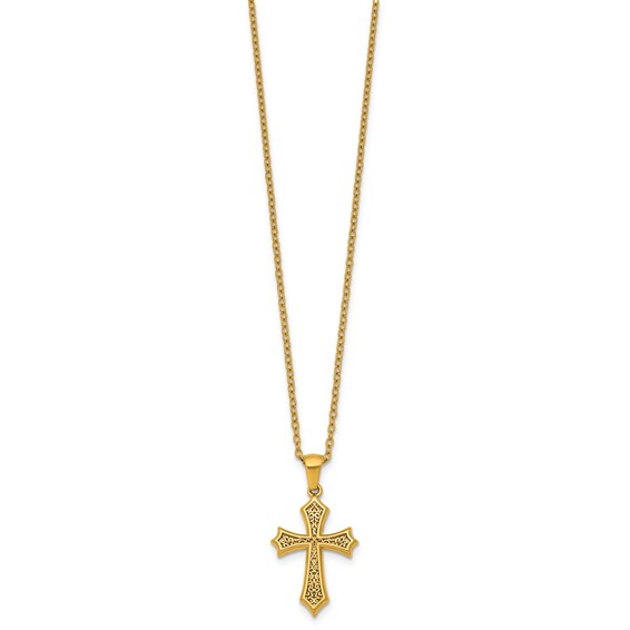 Stainless Steel Polished Yellow IP-plated 20 in w/2 in ext. Cross Necklace