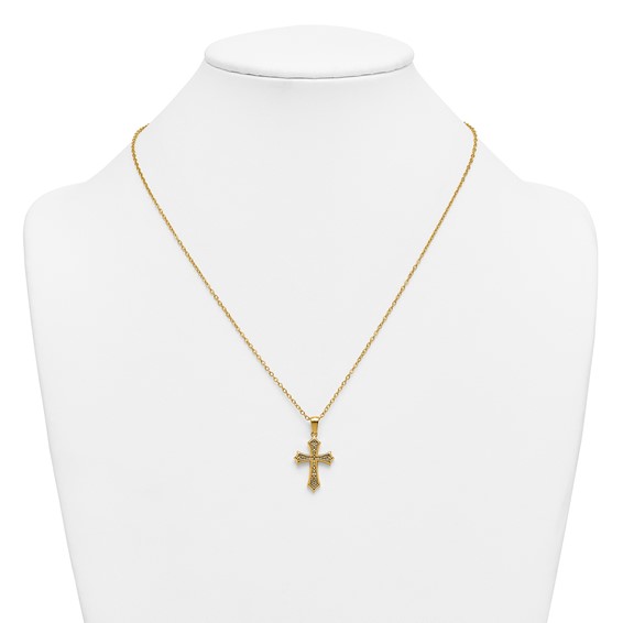 Stainless Steel Polished Yellow IP-plated 20 in w/2 in ext. Cross Necklace